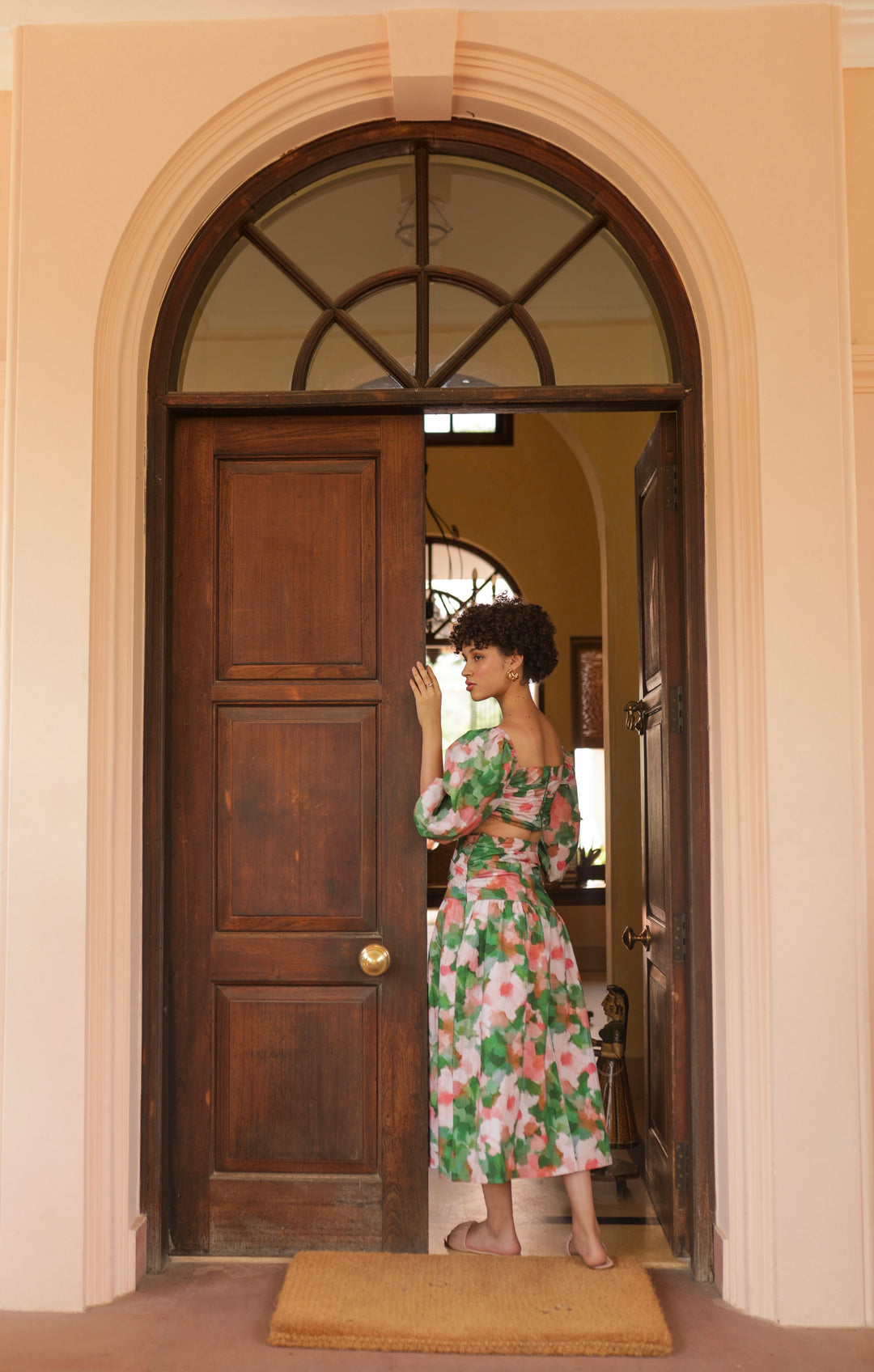 Garden party marilyn skirt from thr3letter in fresh green and pink watercolor print