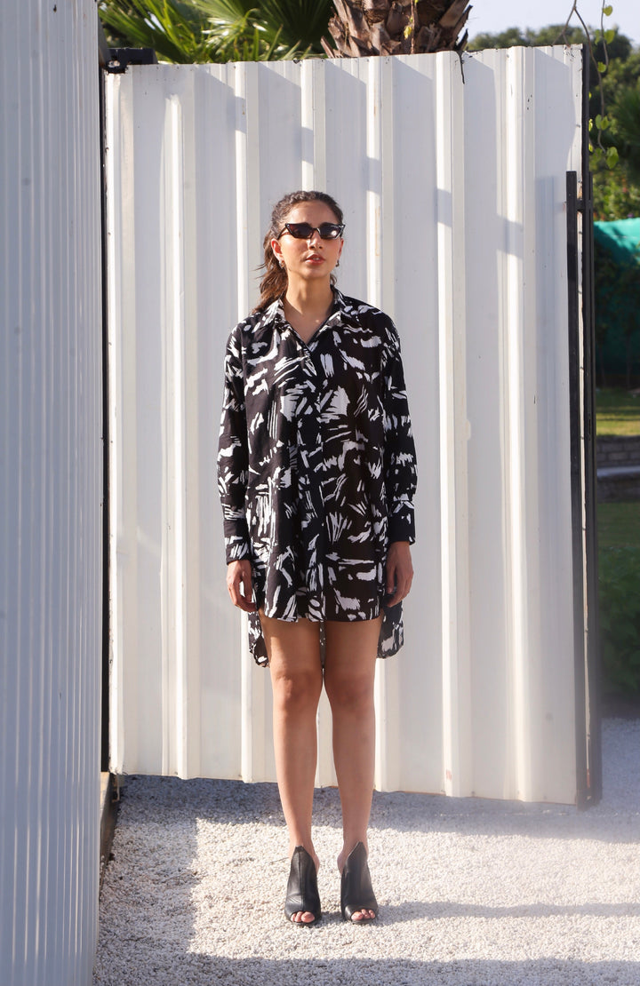 Handprinted Patterned Shirt Dress