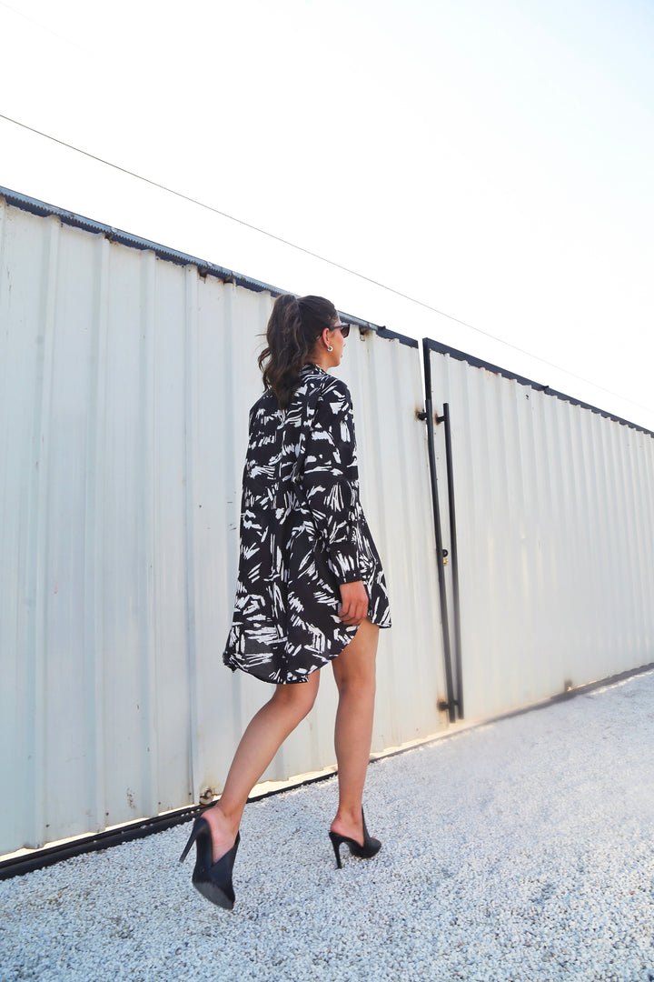 Handprinted Patterned Shirt Dress