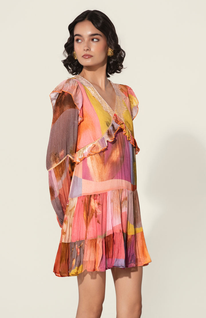 Mia in Amelia Ruffle-Trim Mini Dress