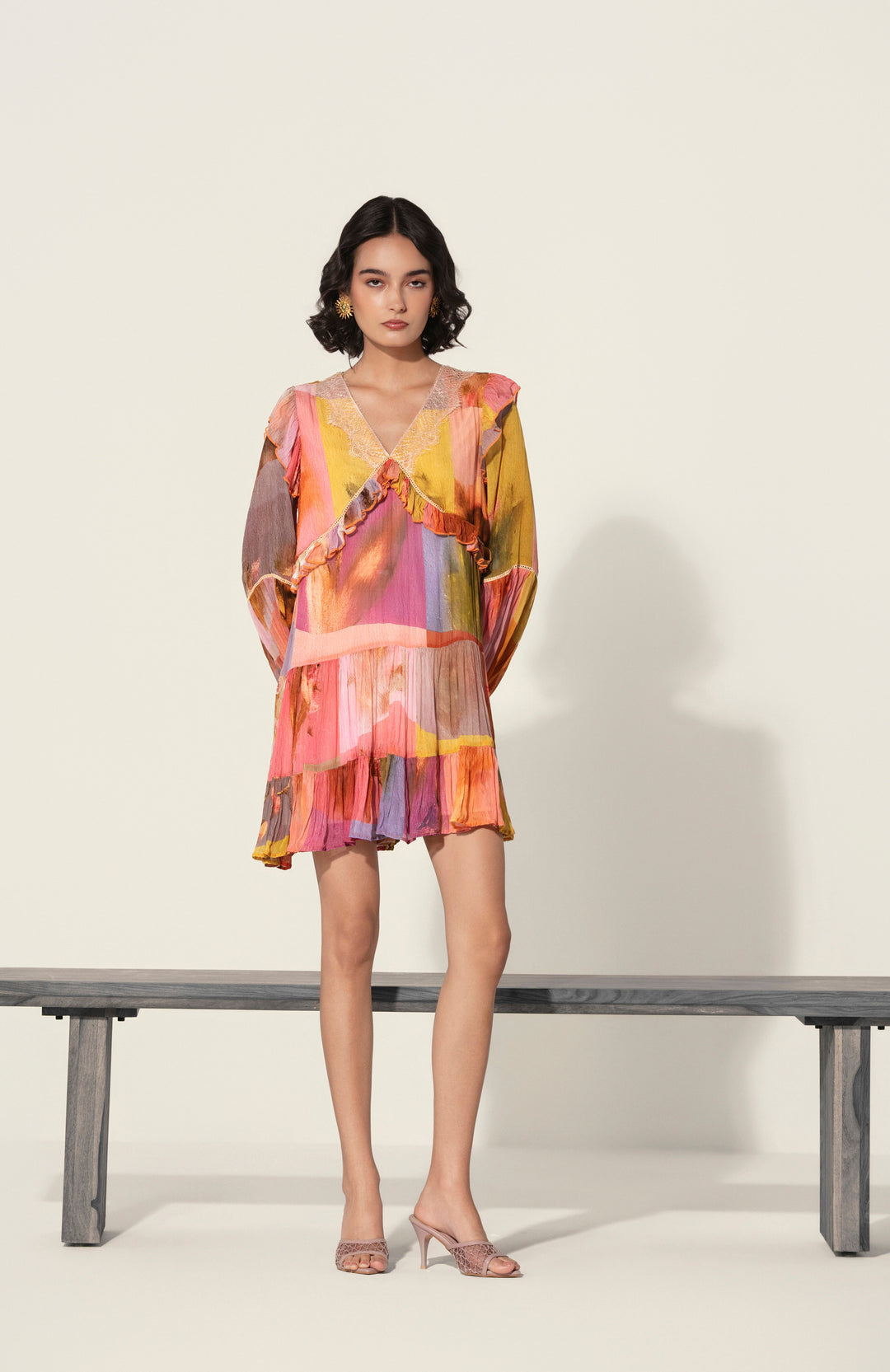 Mia in Amelia Ruffle-Trim Mini Dress