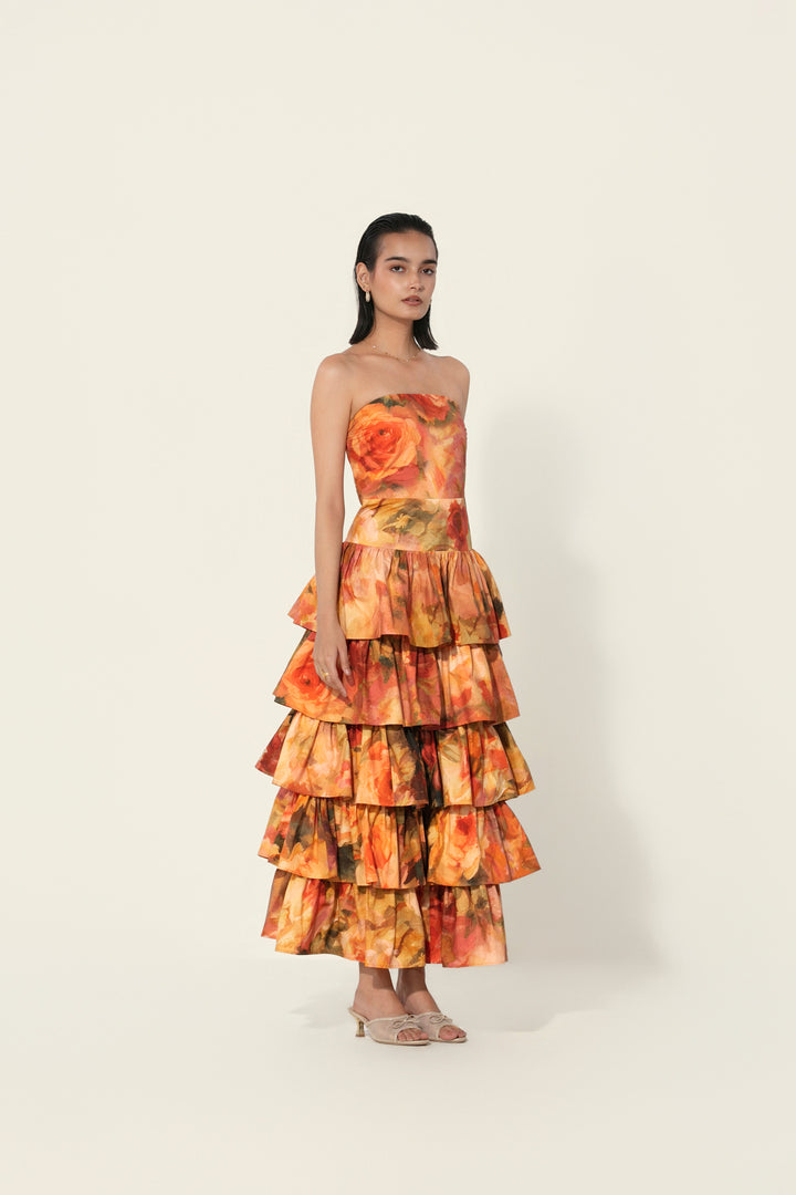 Antara in Mahlaqa Tiered Strapless Dress