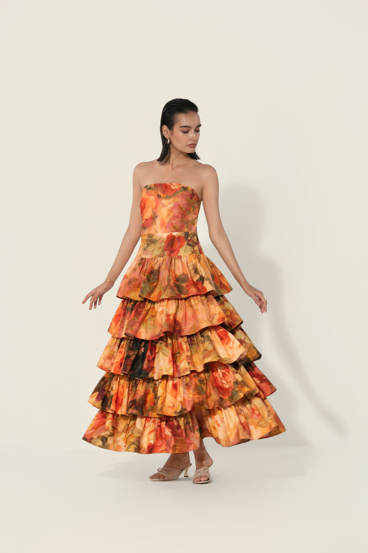Antara in Mahlaqa Tiered Strapless Dress