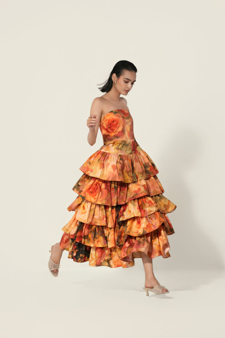 Antara in Mahlaqa Tiered Strapless Dress