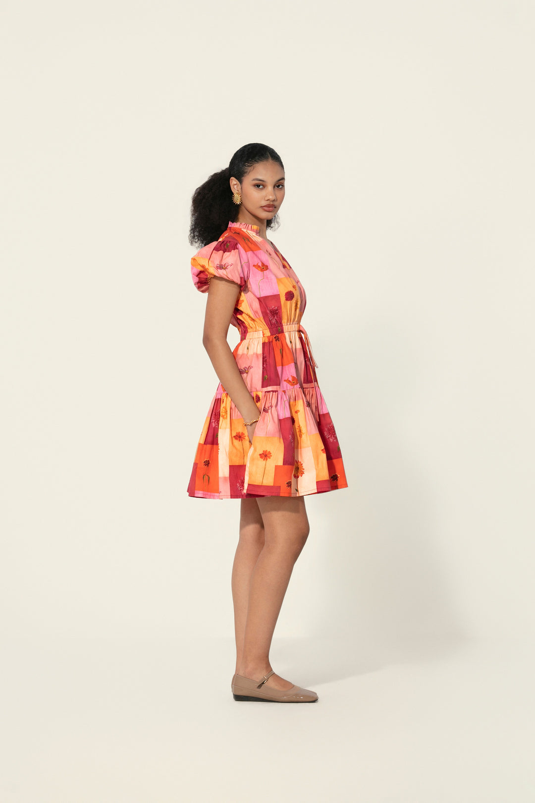 Sara in Rosita Drawstring Mini Dress