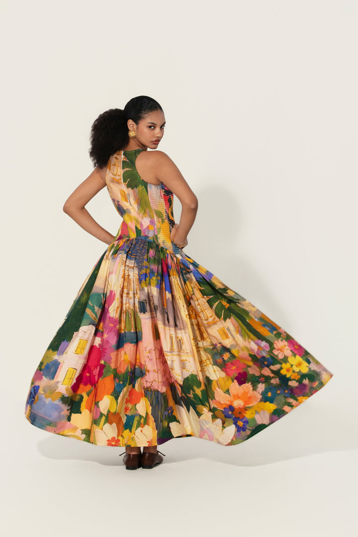 Jeanne Smocked Drop-Waist Maxi Dress