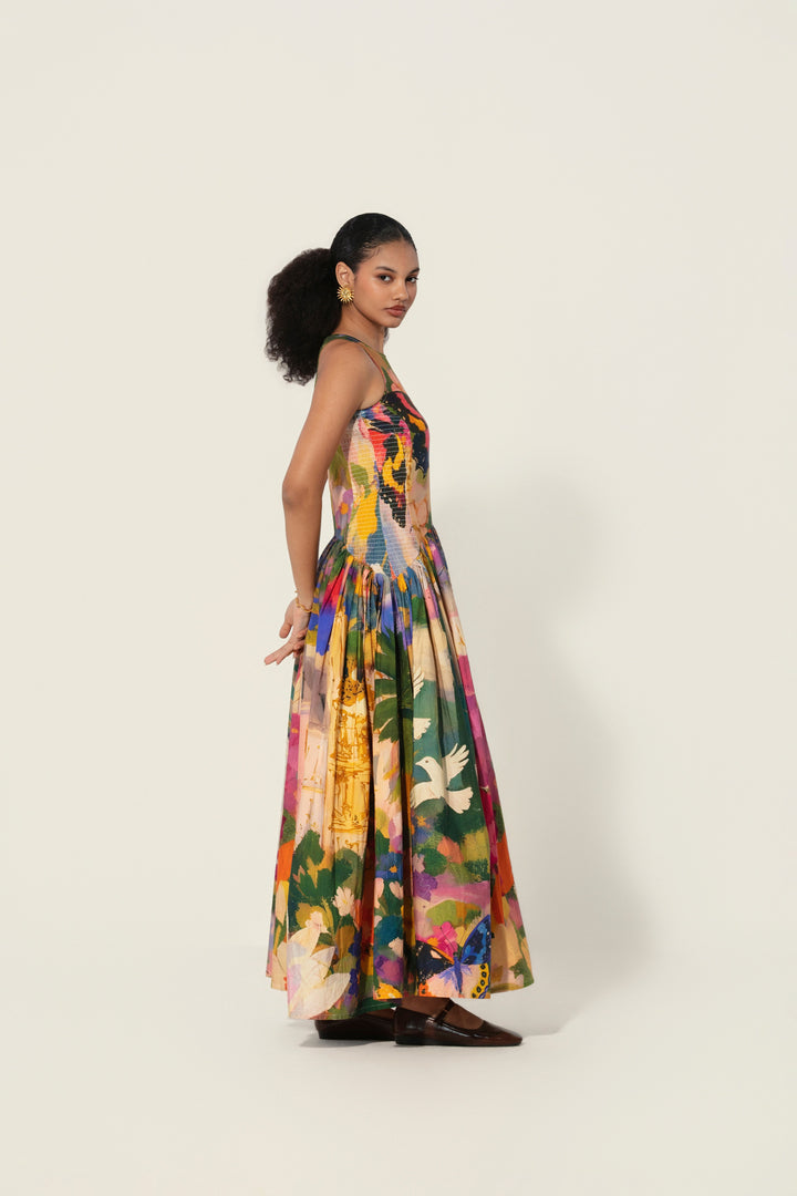 Jeanne Smocked Drop-Waist Maxi Dress