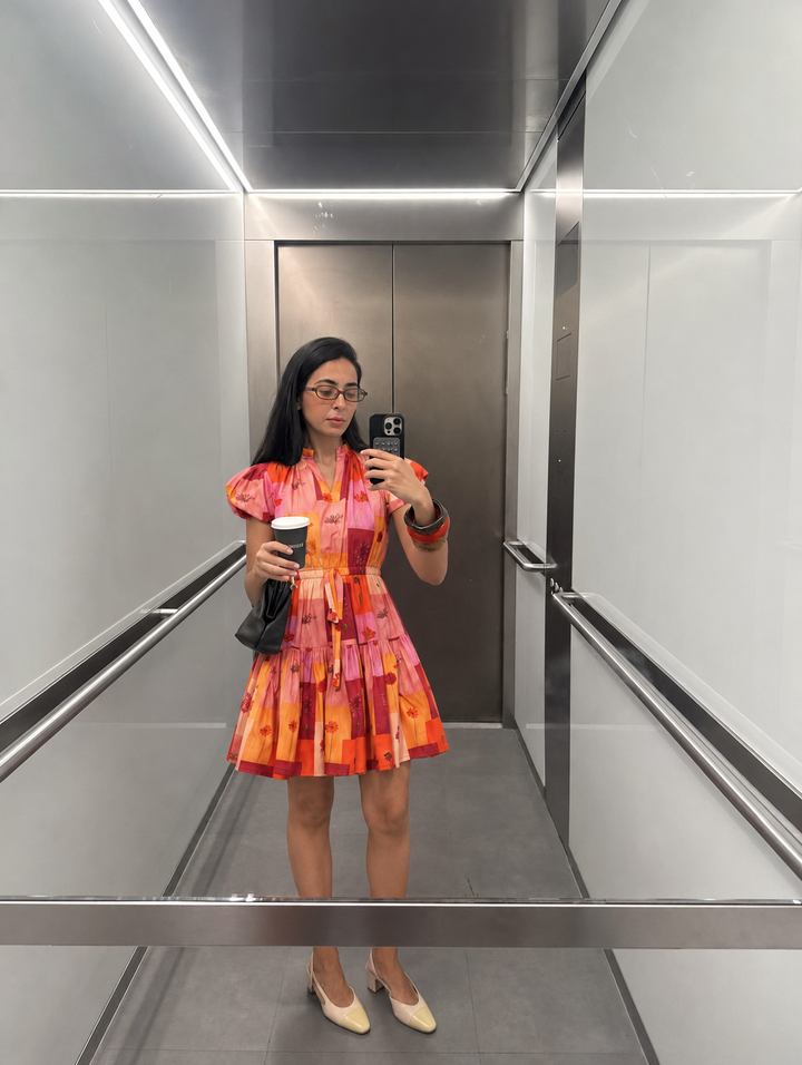 Sara in Rosita Drawstring Mini Dress