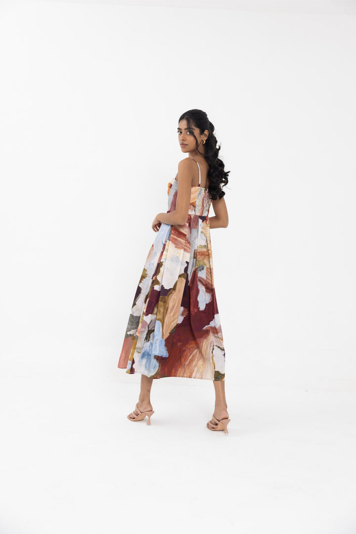 Luxurious silk-cotton Cadenza Padded Dress by Thr3letter with an abstract artistic flair.