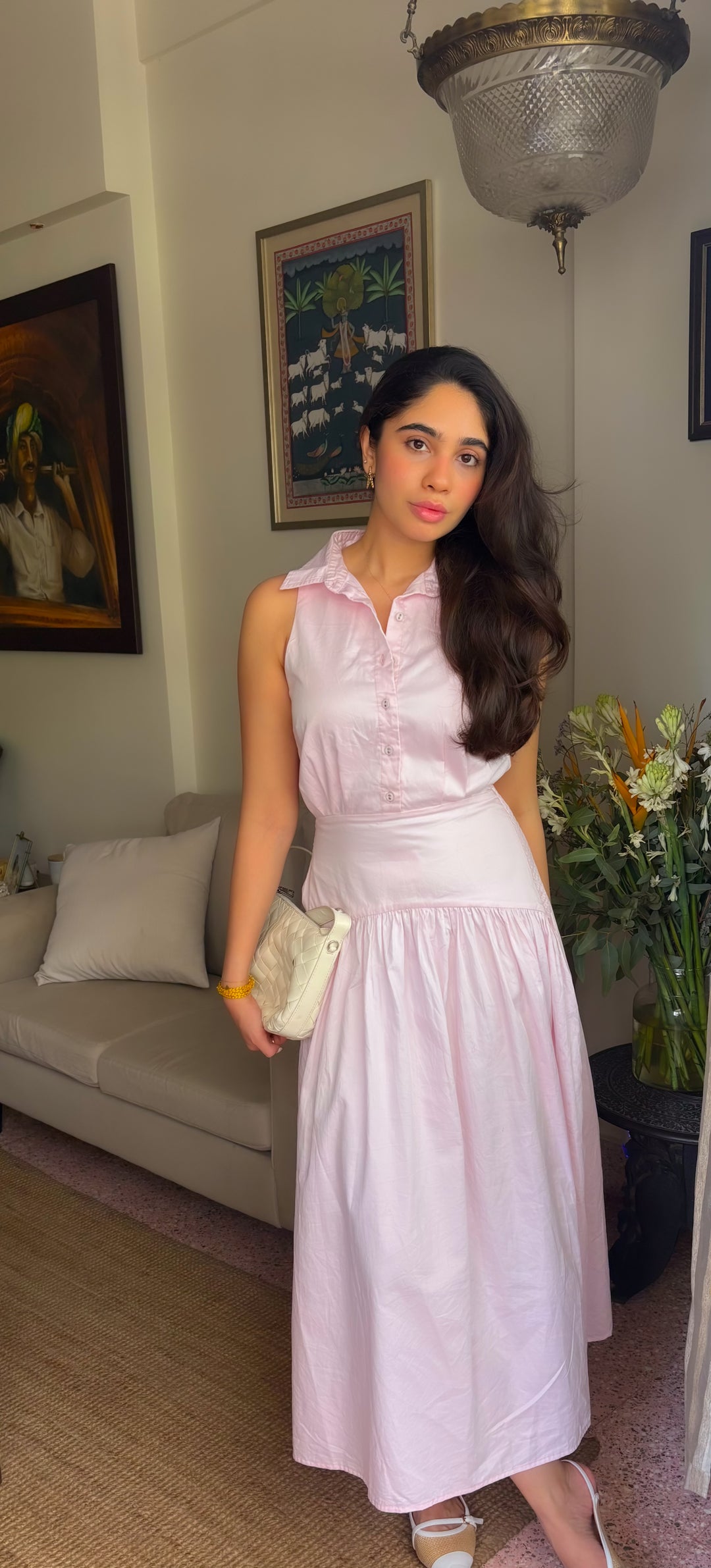Anushree in Blush Collared Drop-Waist Maxi Dress