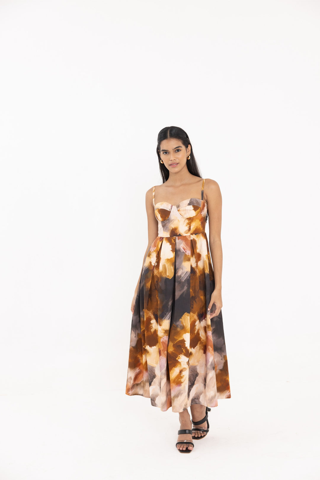 Thr3letter Yafa Padded Floral Maxi Dress - A sleeveless, ankle-length floral dress with a padded top and an A-line silhouette.