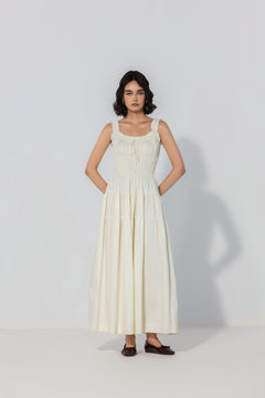 Ivory Smocked Tie Maxi Dress