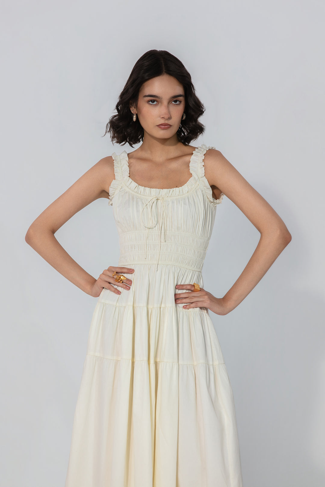 Ivory Smocked Tie Maxi Dress