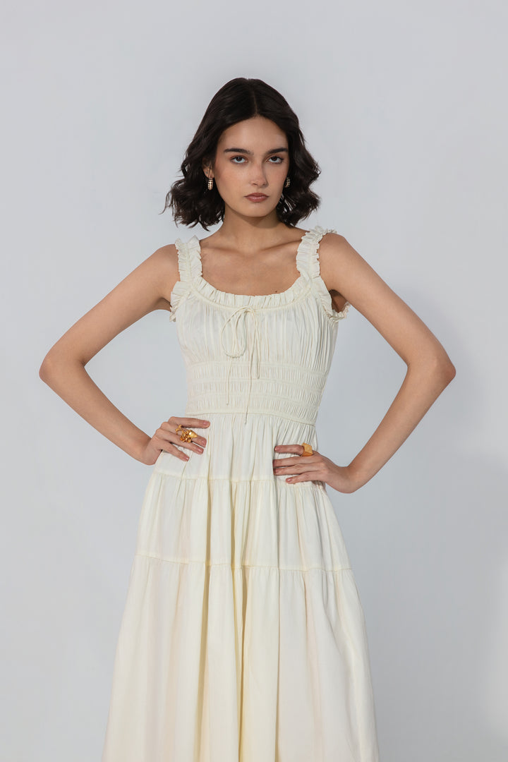 Ivory Smocked Tie Maxi Dress