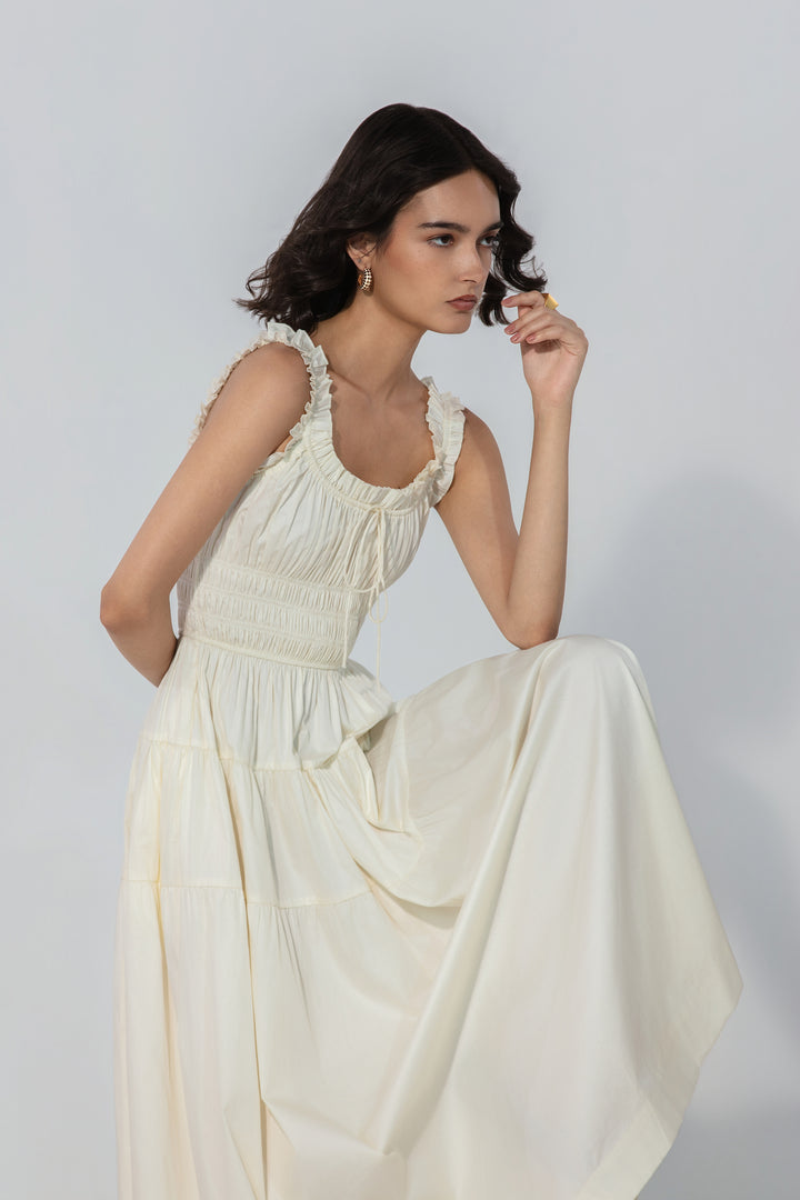 Ivory Smocked Tie Maxi Dress