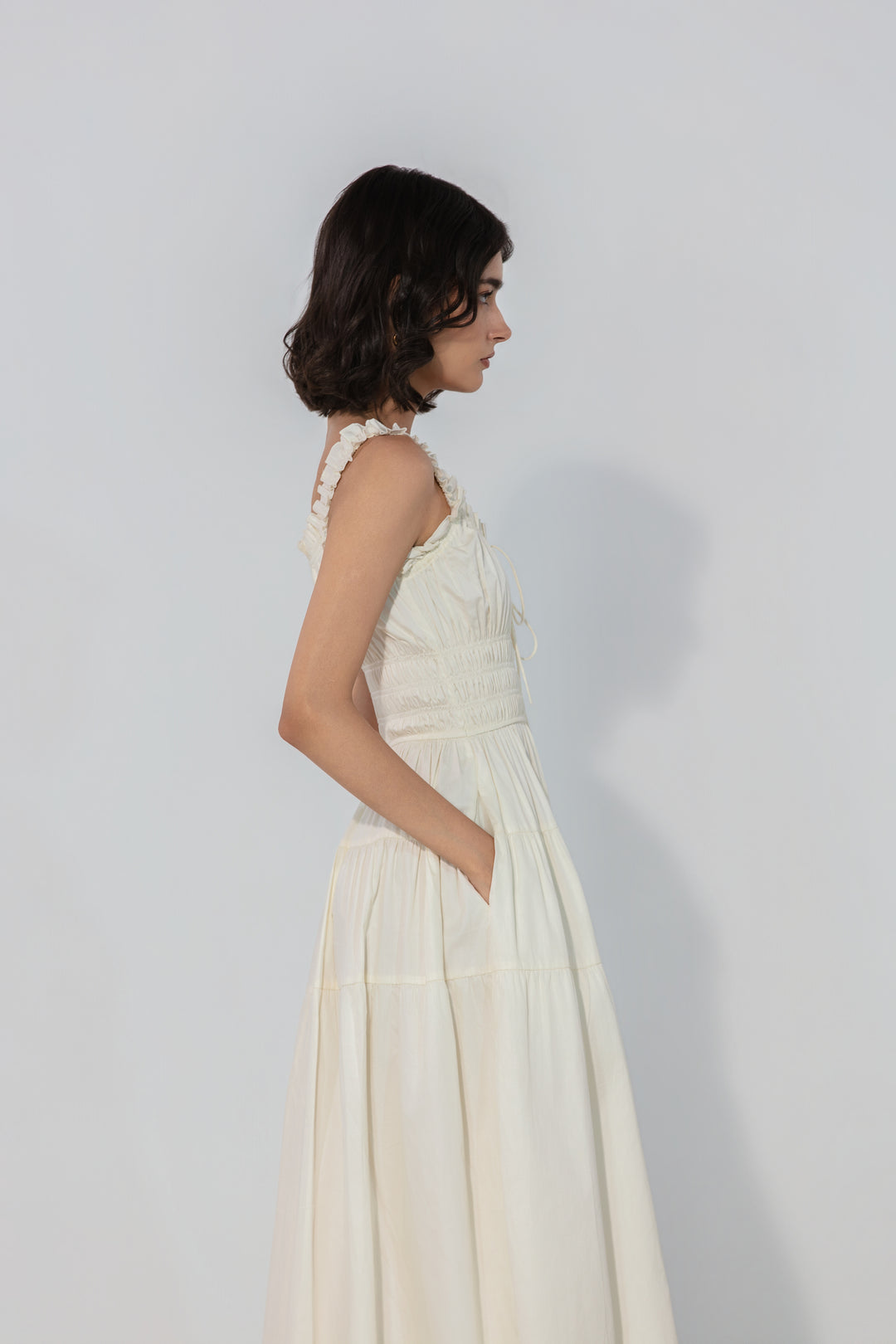Ivory Smocked Tie Maxi Dress