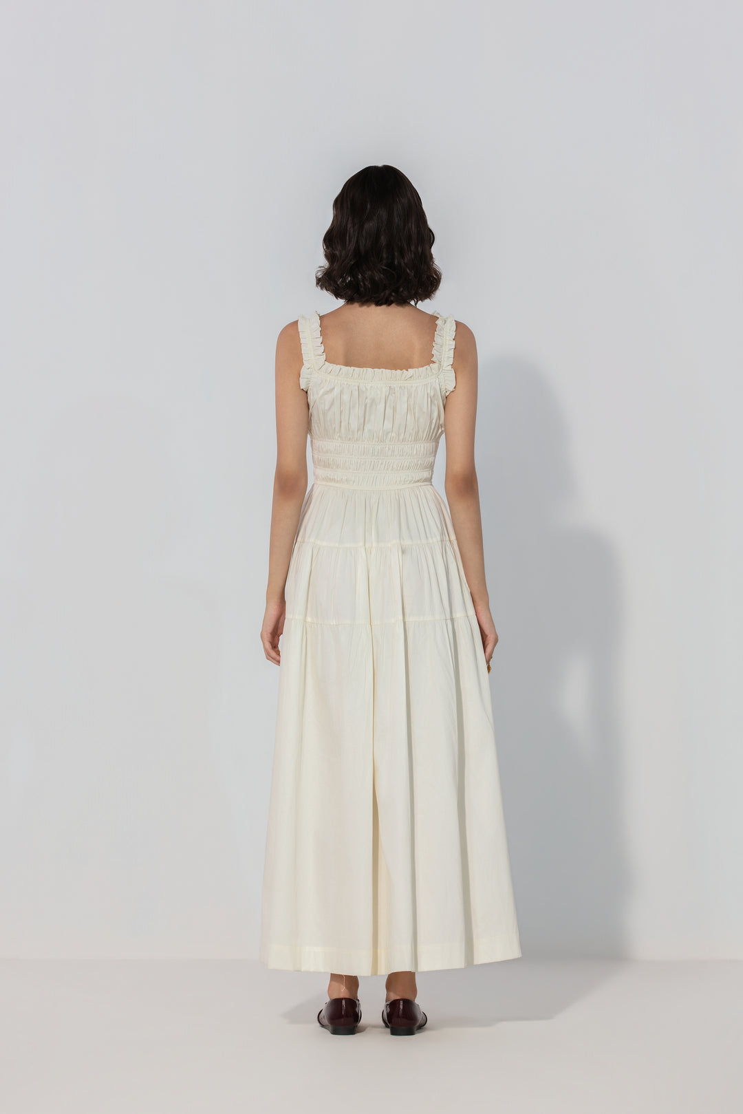 Ivory Smocked Tie Maxi Dress