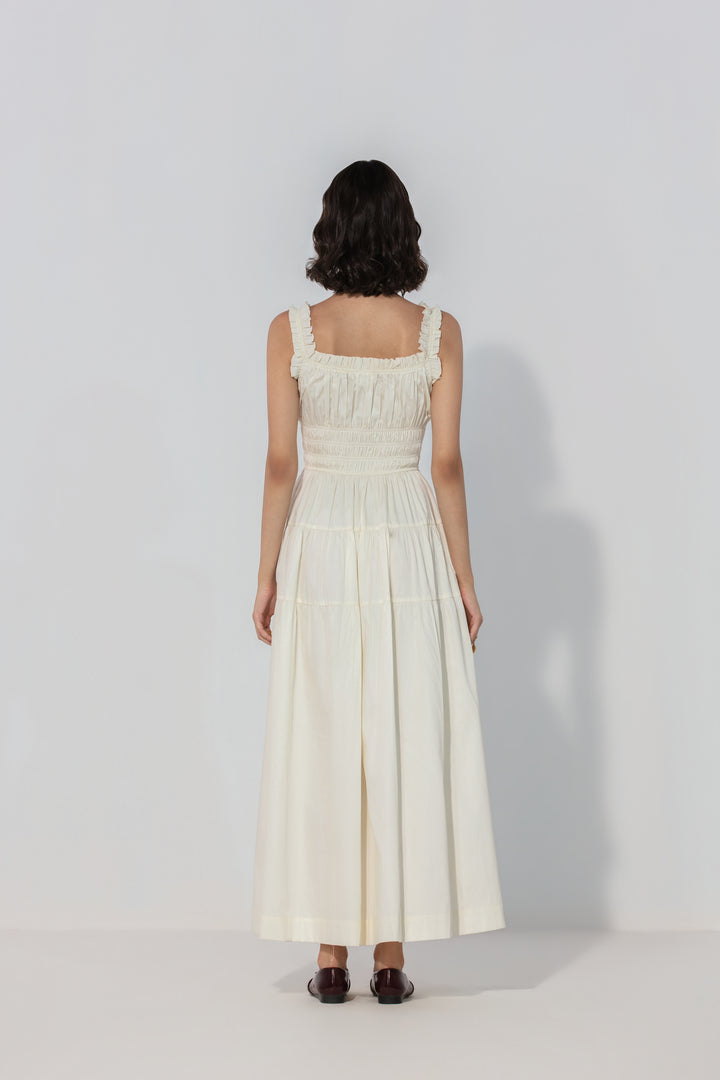 Ivory Smocked Tie Maxi Dress