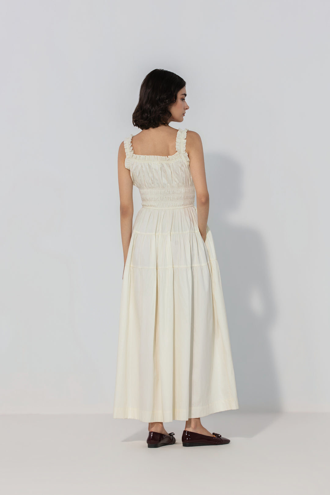 Ivory Smocked Tie Maxi Dress