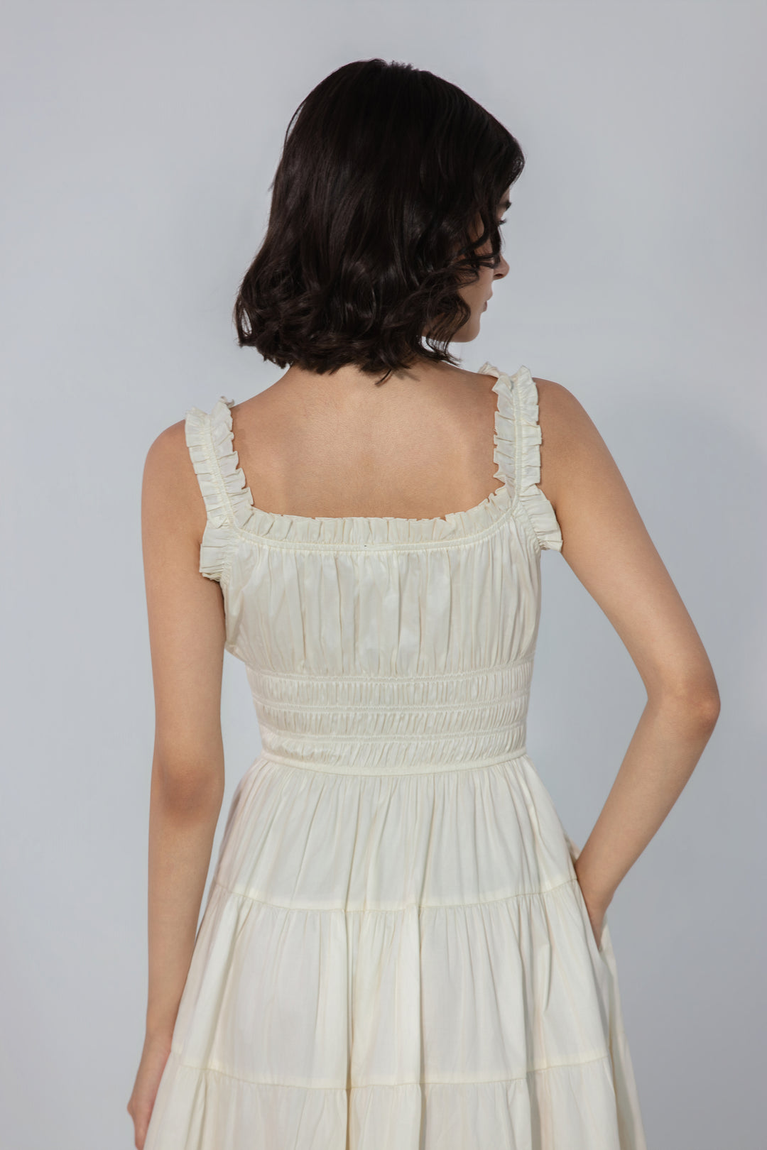 Ivory Smocked Tie Maxi Dress