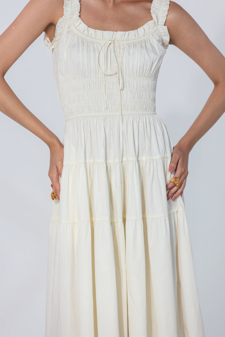 Ivory Smocked Tie Maxi Dress