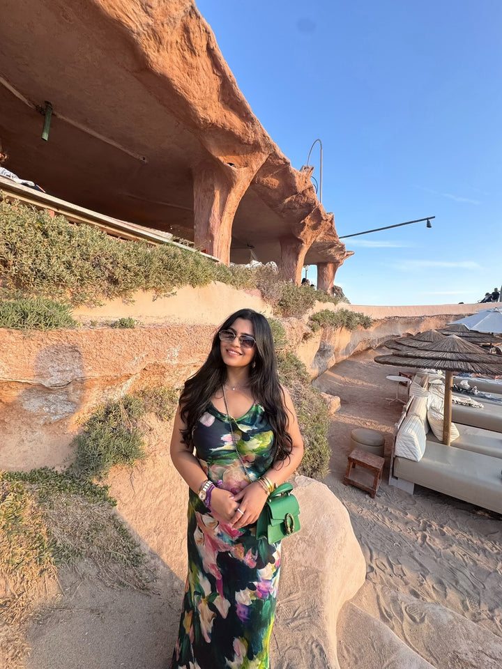 Khushboo in Midnight Bloom Slip Dress