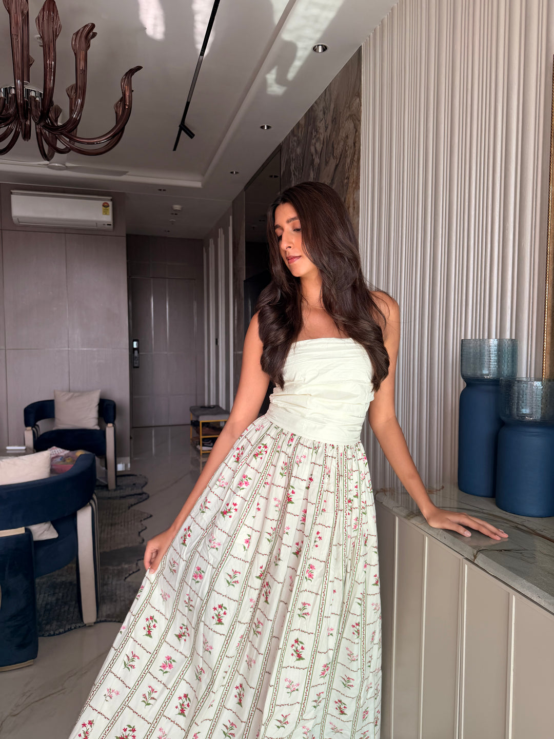 Alifia in Ivory Floral Maxi Dress