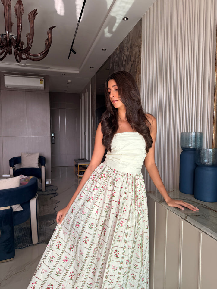 Alifia in Ivory Floral Maxi Dress