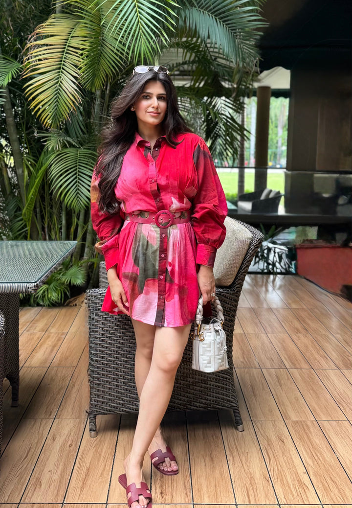 Saranya in Rosé Flame – Mini Shirt Dress