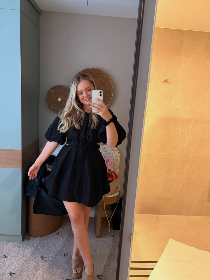 Rose in Black Cut-Out Tie Mini Dress