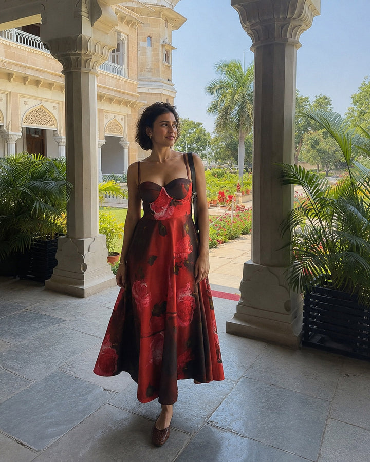 Rubby in Crimson Petals Padded Dress