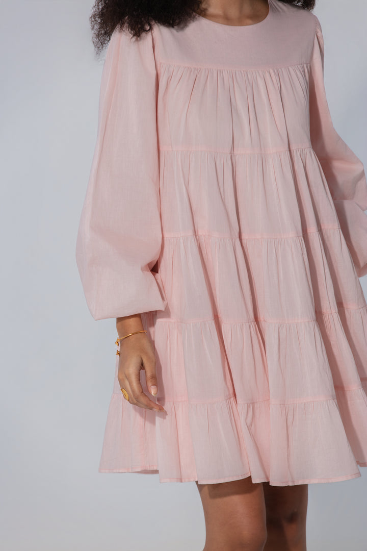 Blush Tiered Cotton Mini Dress