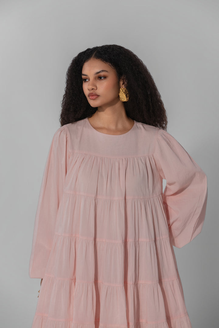 Blush Tiered Cotton Mini Dress