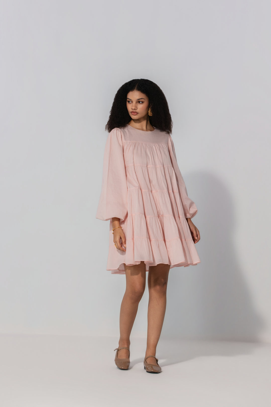 Blush Tiered Cotton Mini Dress