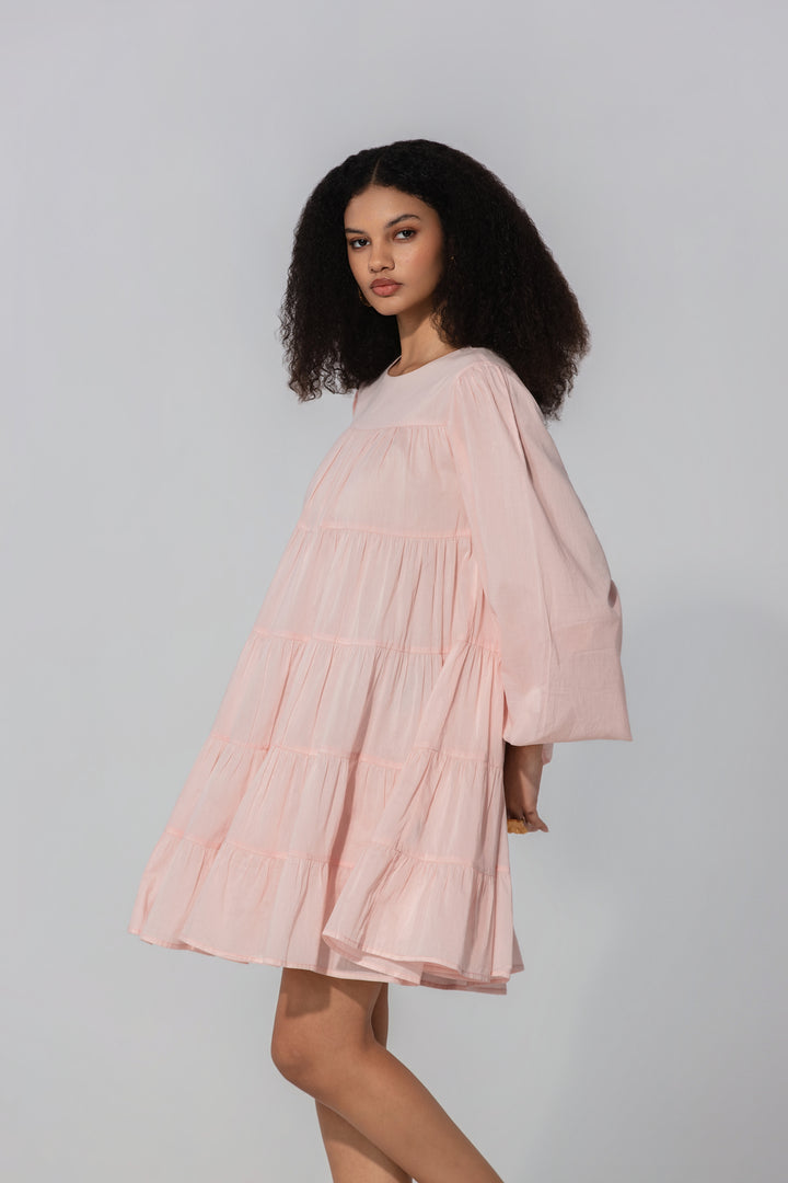 Blush Tiered Cotton Mini Dress