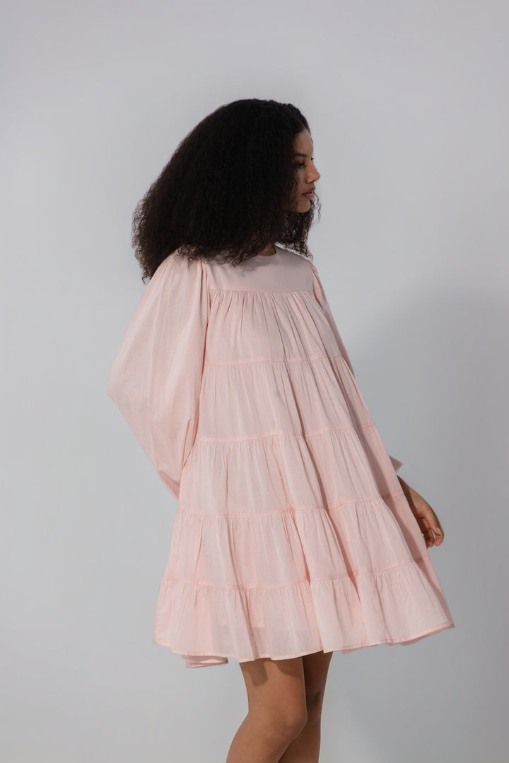 Blush Tiered Cotton Mini Dress