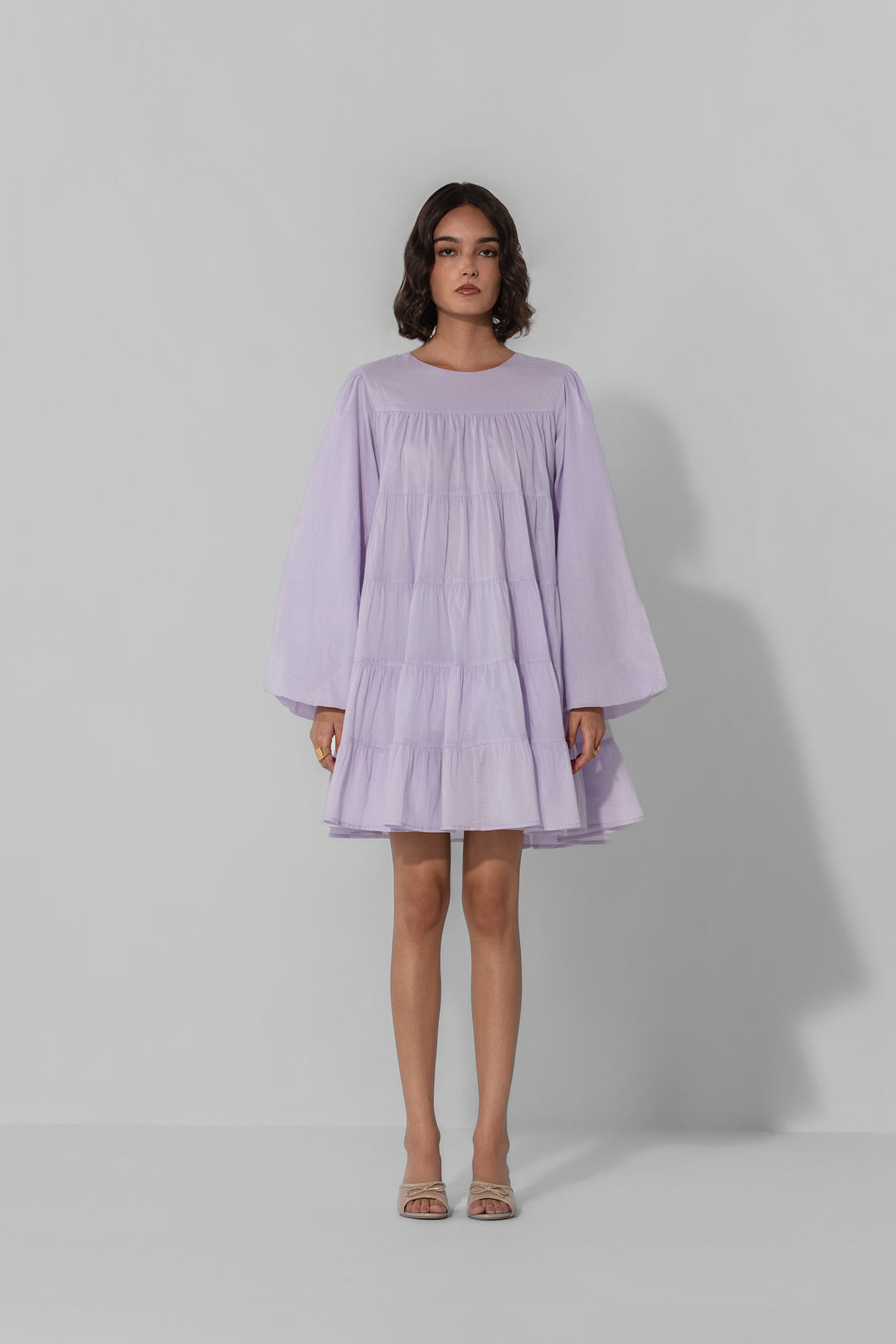 Lilac Tiered Cotton Mini Dress