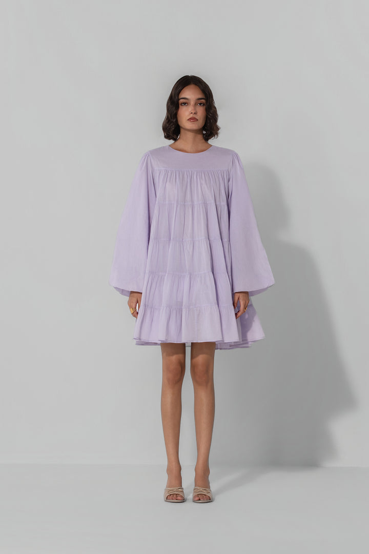 Lilac Tiered Cotton Mini Dress