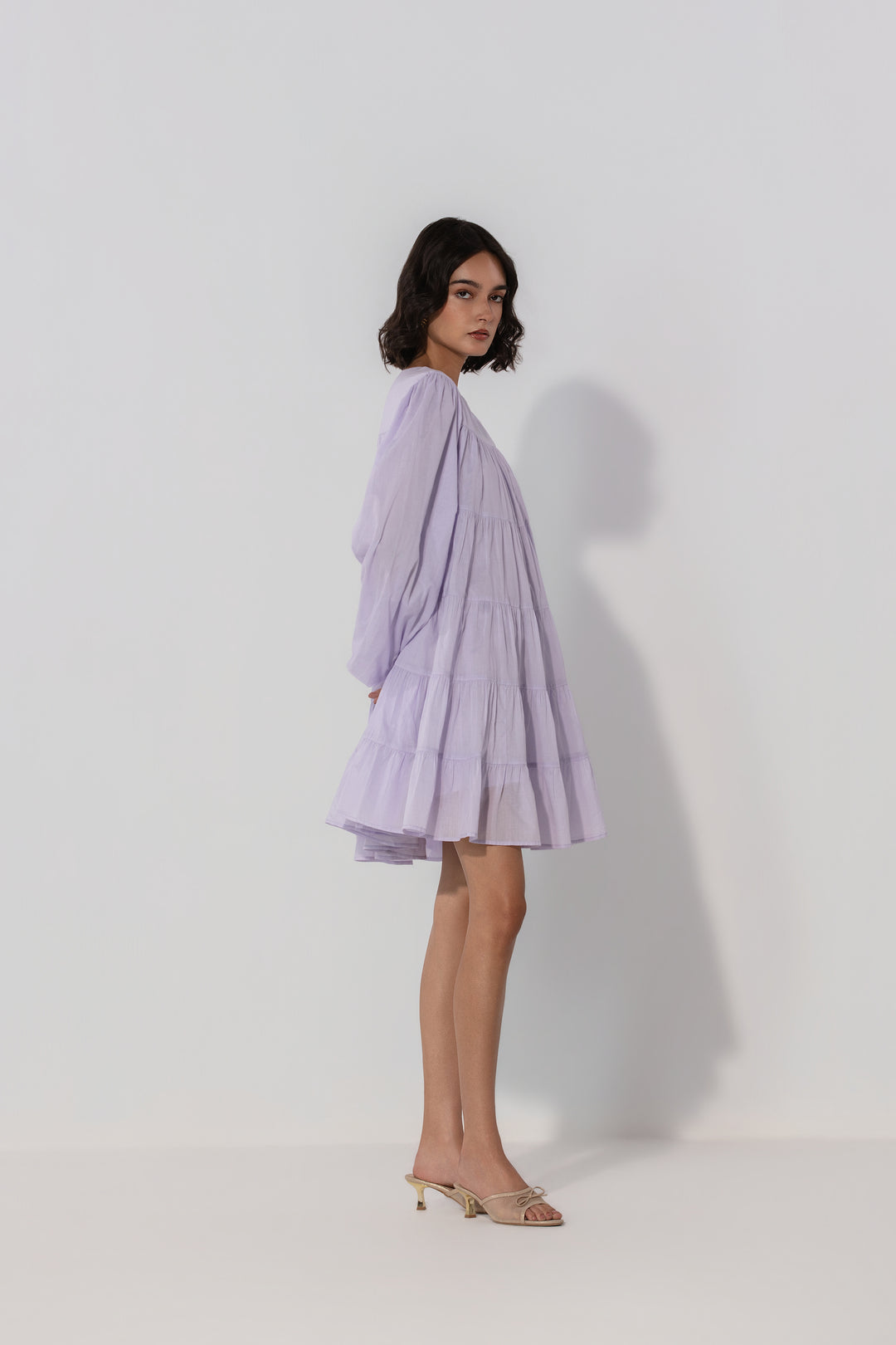 Lilac Tiered Cotton Mini Dress