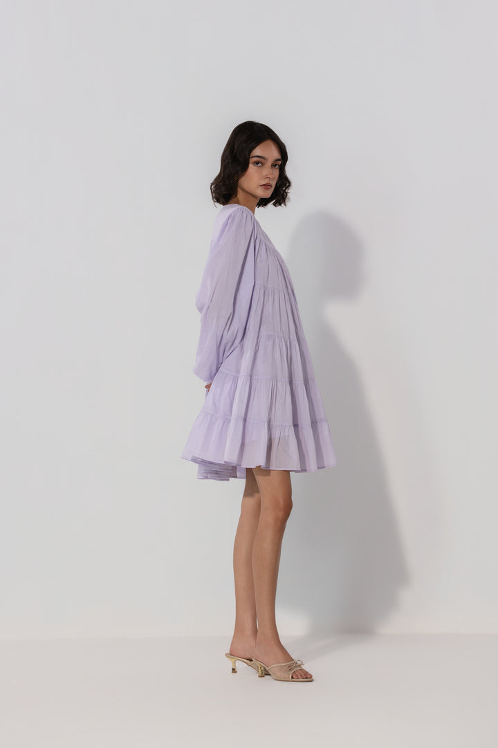 Lilac Tiered Cotton Mini Dress
