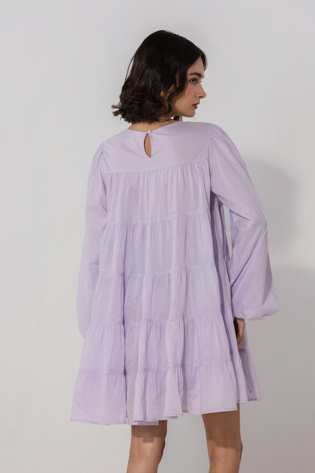 Lilac Tiered Cotton Mini Dress
