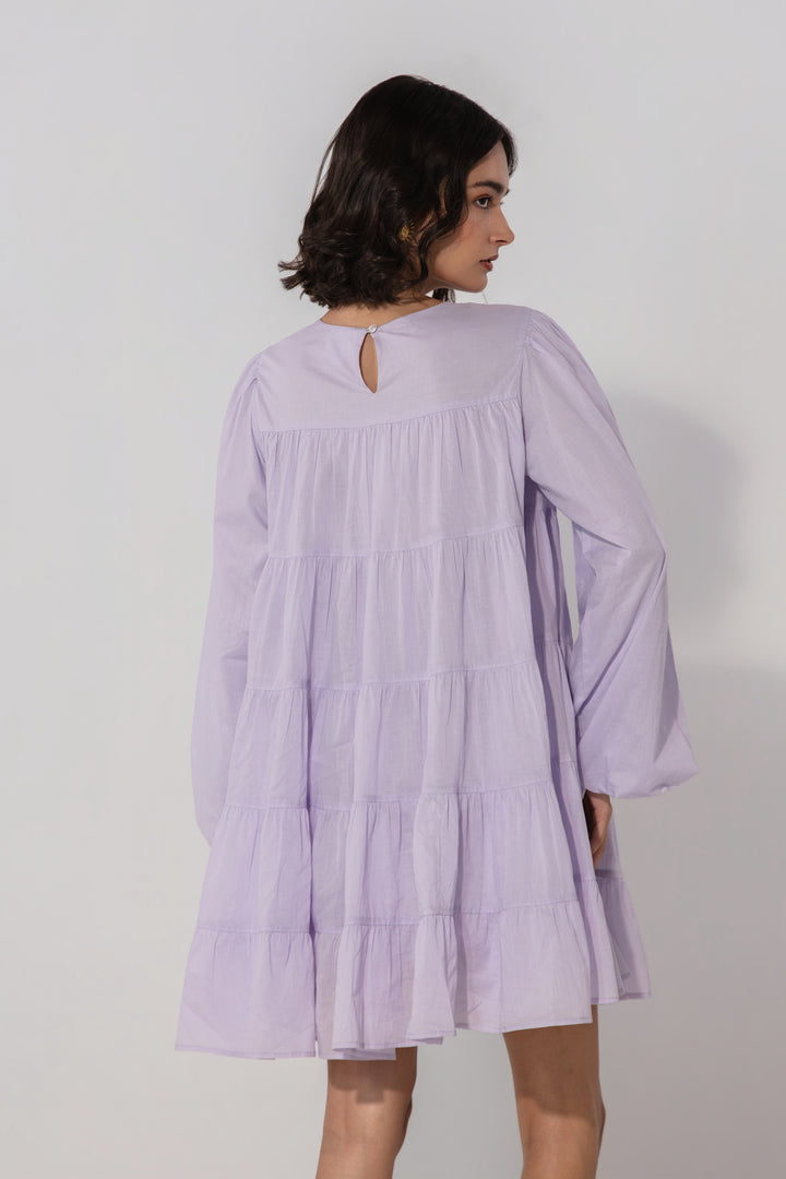 Lilac Tiered Cotton Mini Dress