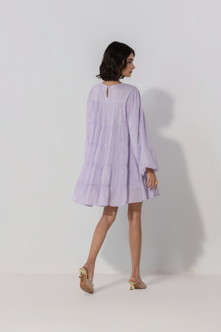 Lilac Tiered Cotton Mini Dress