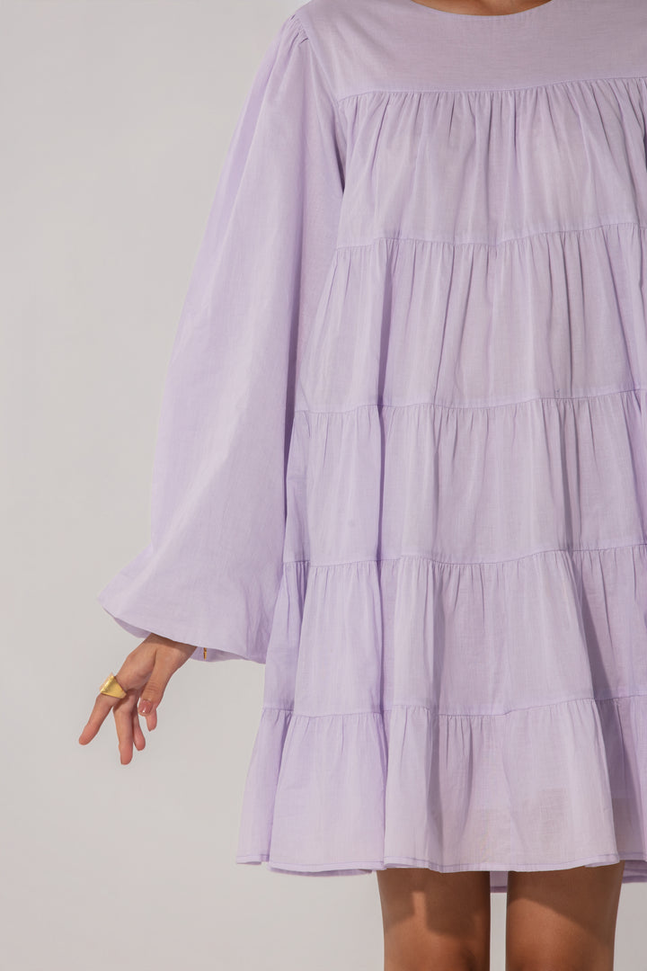 Lilac Tiered Cotton Mini Dress