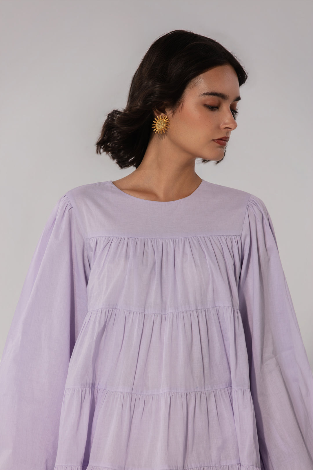 Lilac Tiered Cotton Mini Dress