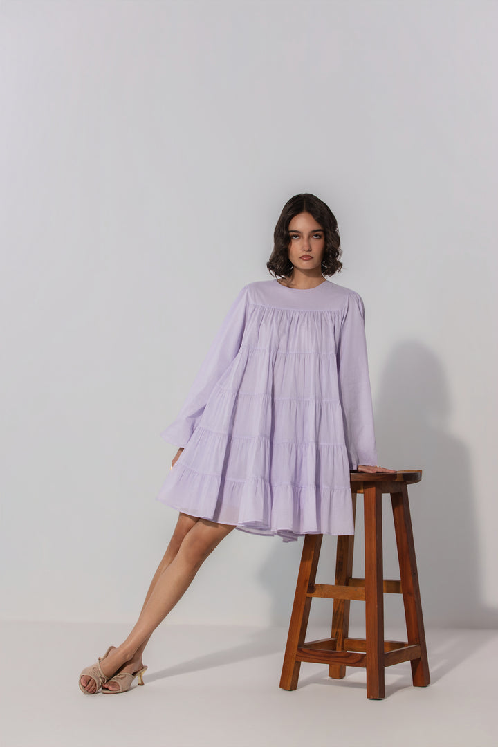 Lilac Tiered Cotton Mini Dress