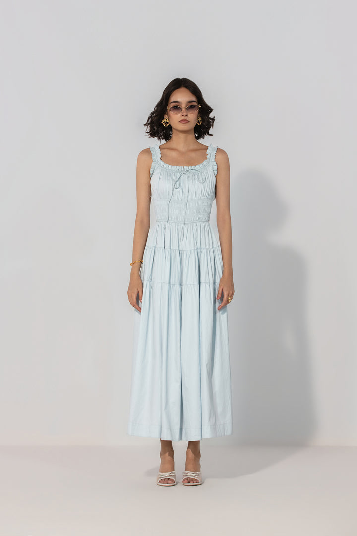 Sky Smocked Tie Maxi Dress