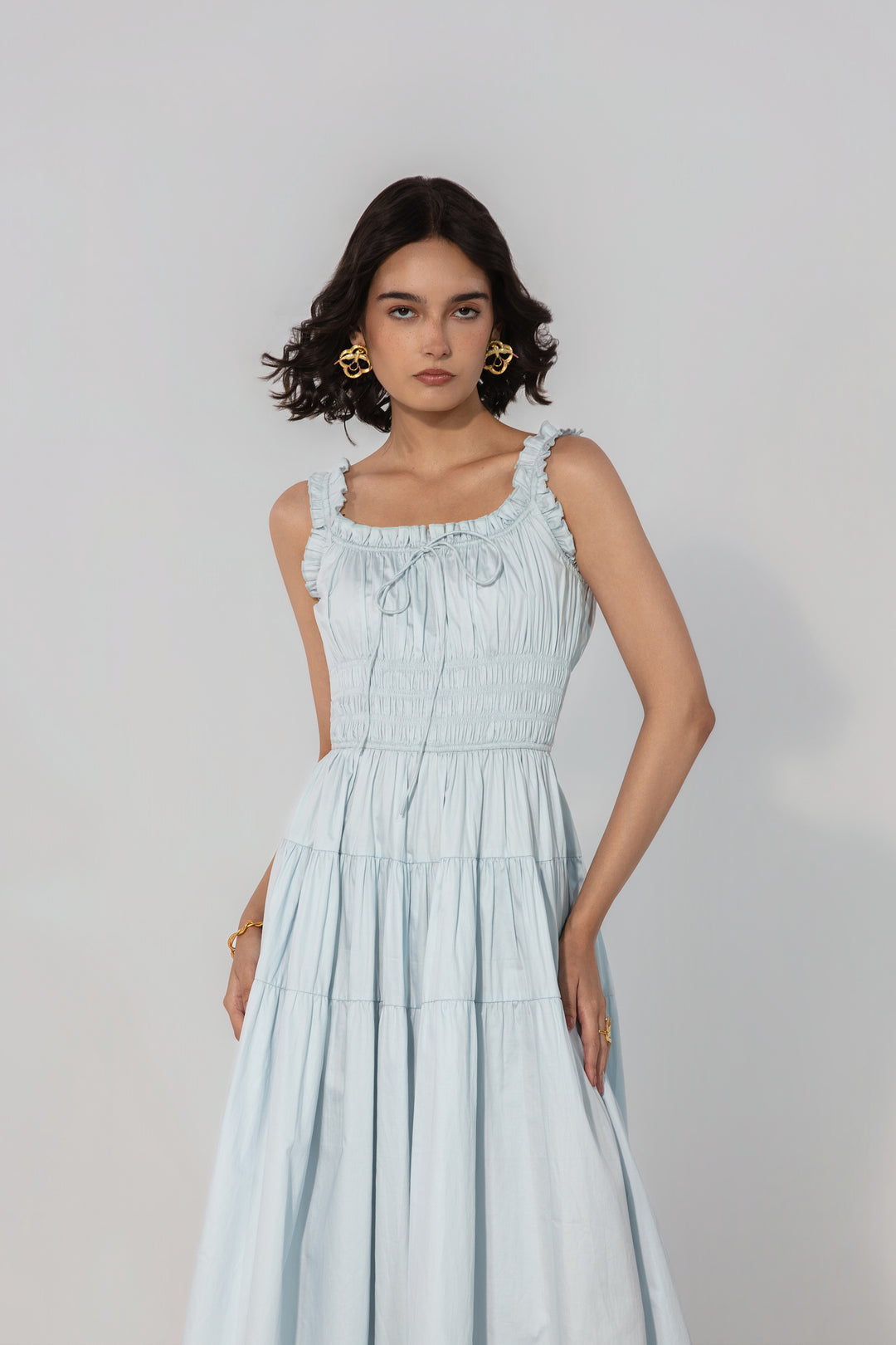Sky Smocked Tie Maxi Dress