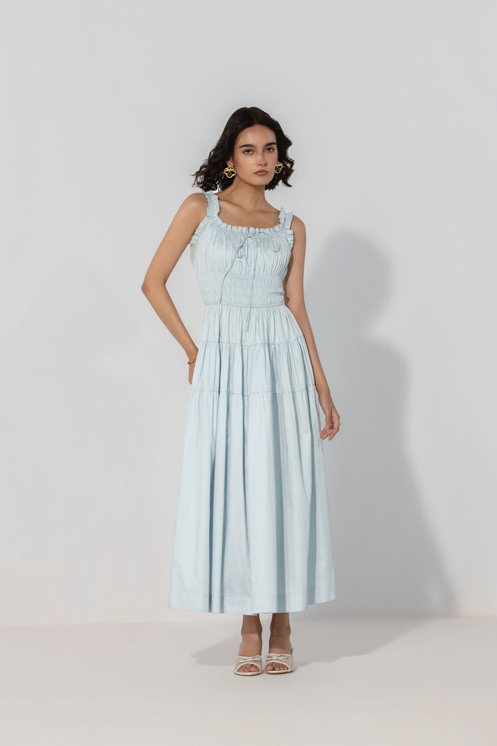 Sky Smocked Tie Maxi Dress