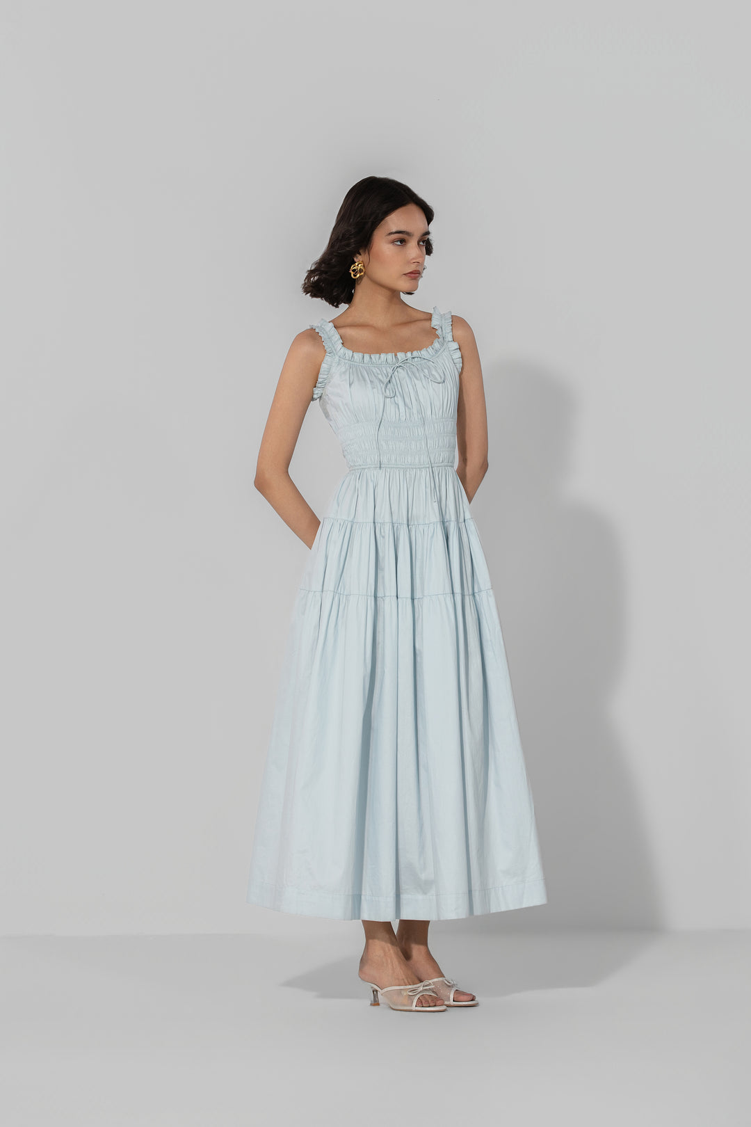 Sky Smocked Tie Maxi Dress